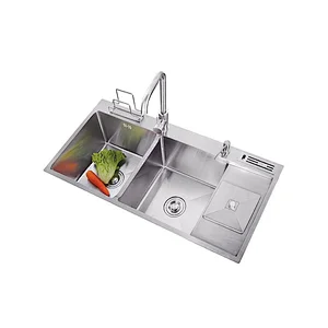 european cheap commercial over wash basin hand double faucet gold kitchen 304 hammered stainless steel sink