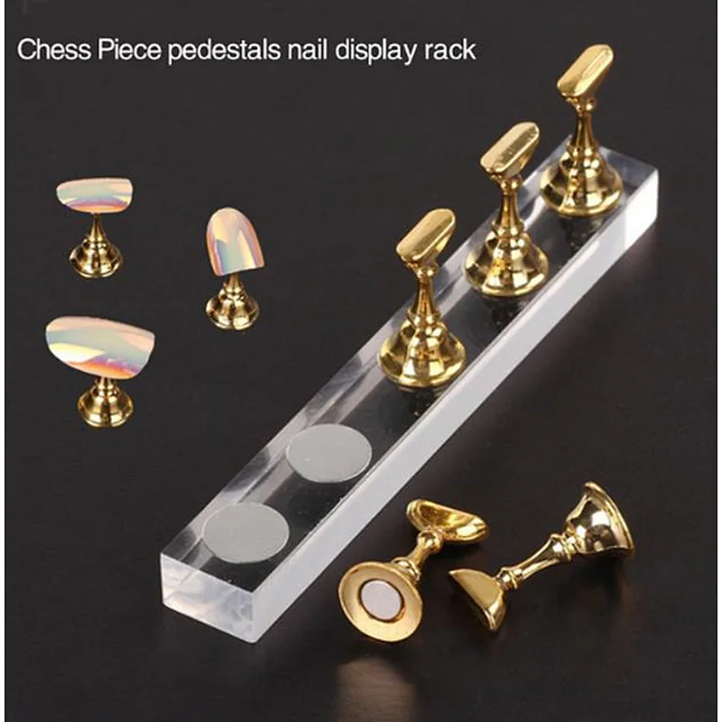 Nail Art Tool  5Pcs Tip Holders Magnetic Chess Board Display Practice Train Stand