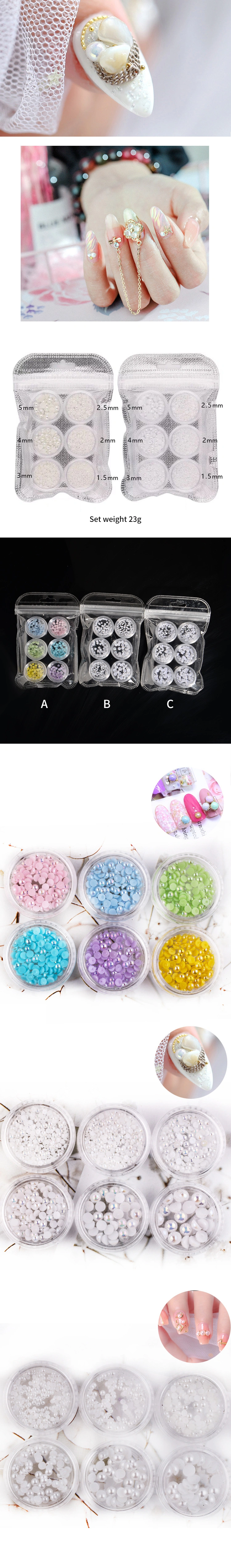 DIY Nail Art Decorate Abs Copy Pearls Half Round Flat Back Pearls Resin Beads