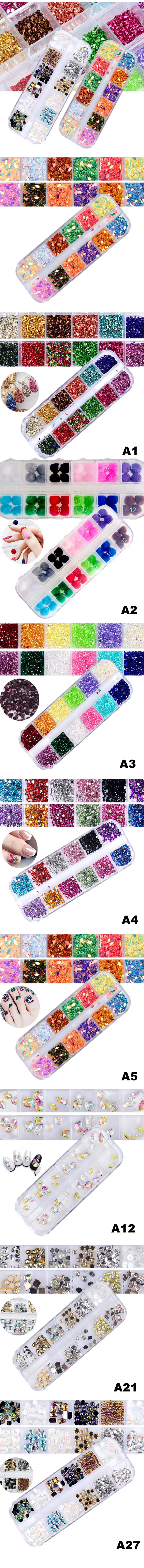 New Top Quality Beauty Fingernails Decoration Nail Art 12 Grid Box Mixed Jewelry Sequins