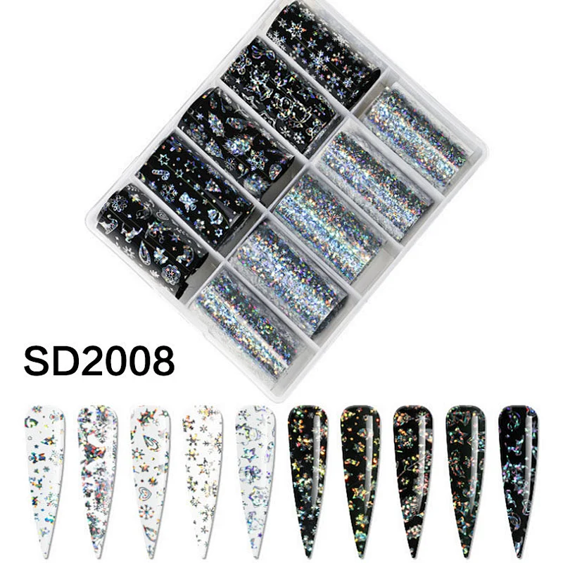 Self Adhesive Decals Art Decoration relief silver plated summer 5d nail stickers Nail Christmas starry sky paper
