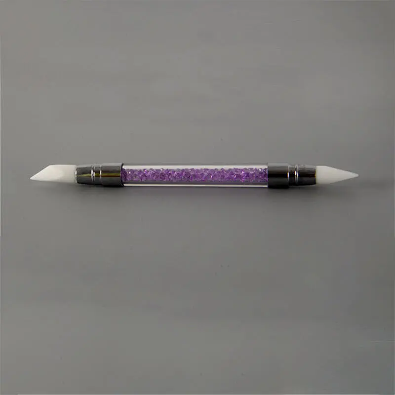 two way nail art Hollow Sculpture Acrylic Silicone Pen dotting tool with rhinestone  nail brush