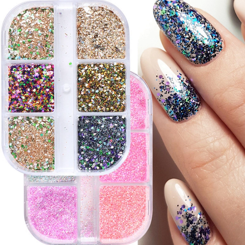 6 Grids Sugar Aurora Shell Mirror Powder