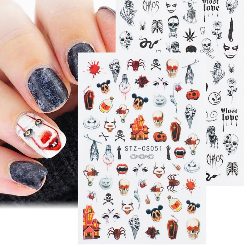 Halloween Skull Maple Leaf Pumpkin Nail Sticker