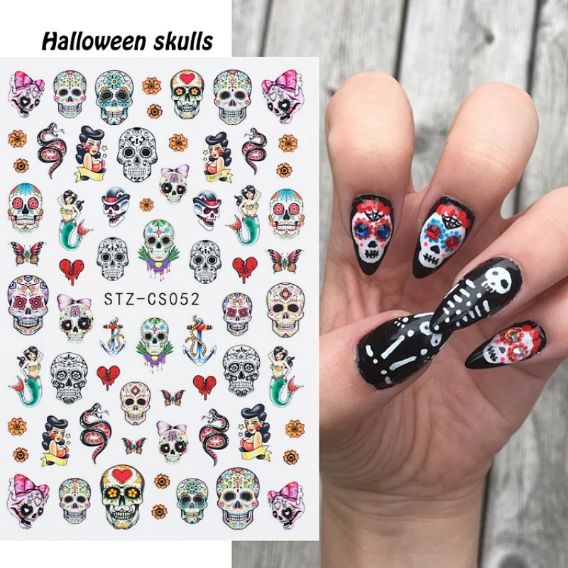 Halloween Skull Maple Leaf Pumpkin Nail Sticker