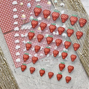 Embossed Strawberry Ice Cream Lattice Nail Sticker