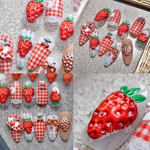 Embossed Strawberry Ice Cream Lattice Nail Sticker