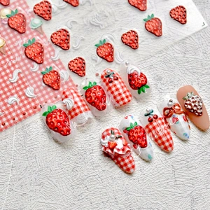 Embossed Strawberry Ice Cream Lattice Nail Sticker