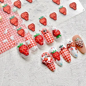 Embossed Strawberry Ice Cream Lattice Nail Sticker