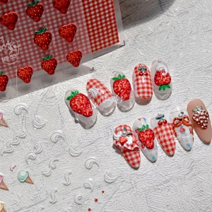 Embossed Strawberry Ice Cream Lattice Nail Sticker