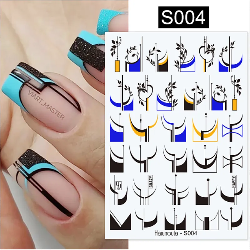 3D Plant Color block Fashion letter Avatar Nail Stickers