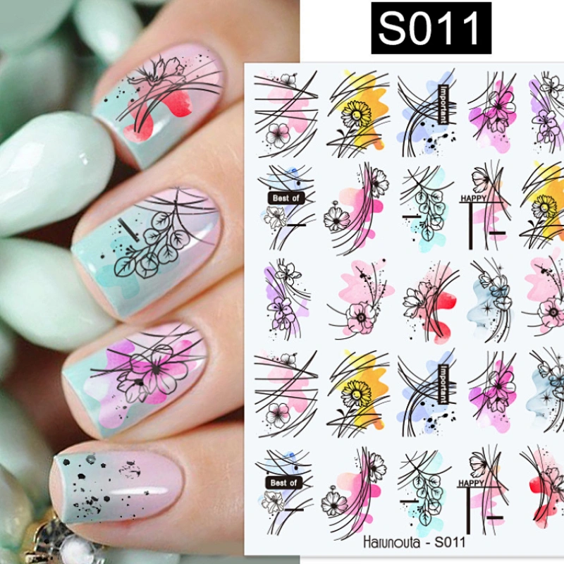 3D Plant Color block Fashion letter Avatar Nail Stickers