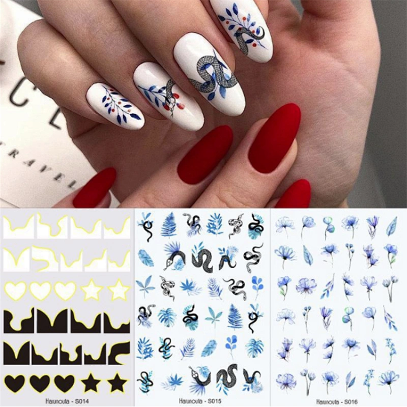 3D Plant Color block Fashion letter Avatar Nail Stickers