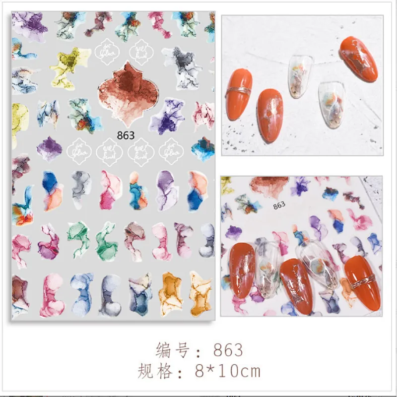 Japanese Marbled 3D Blooming Nail Stickers