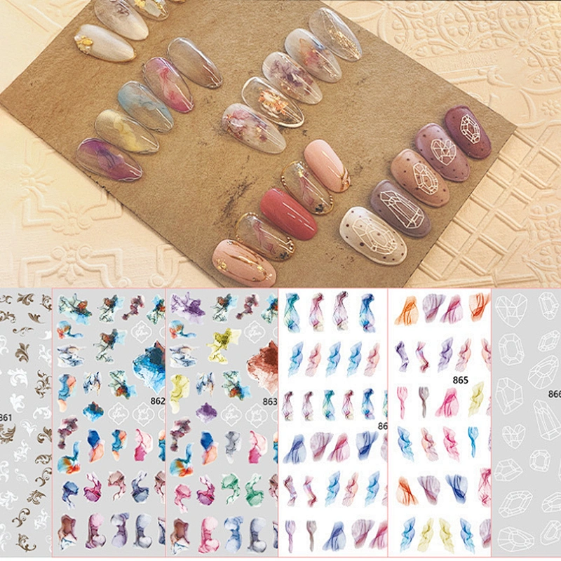 Japanese Marbled 3D Blooming Nail Stickers