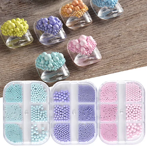 6 Grids/Box Shimmer Glitter Nail Pearls Art  Decoration