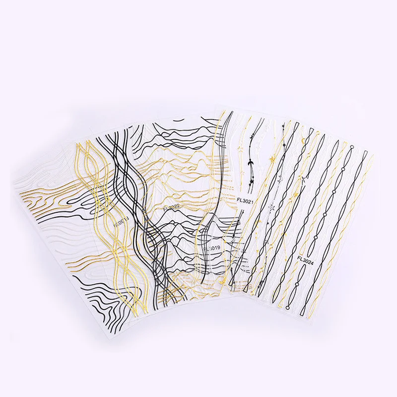 3D Simple black and white striped wavy adhesive Nail stickers