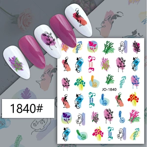 Irregular Curve English Letter Color Block Nail Stickers