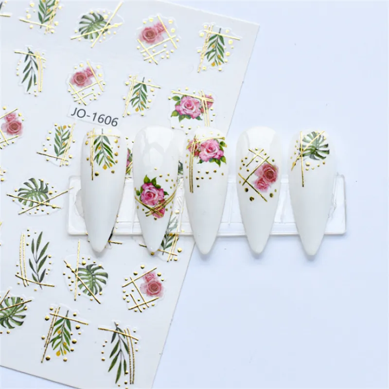 Geometric Abstract Gilding Leaves Colorful Nail Stickers