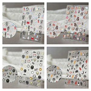 5D Flower Cookie Emoji Face Relief Nail Stickers