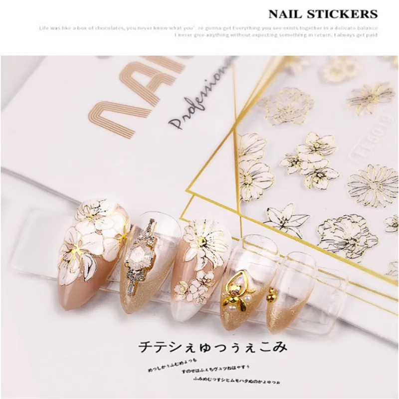 3D Lace Gilded Flower Nail Stickers
