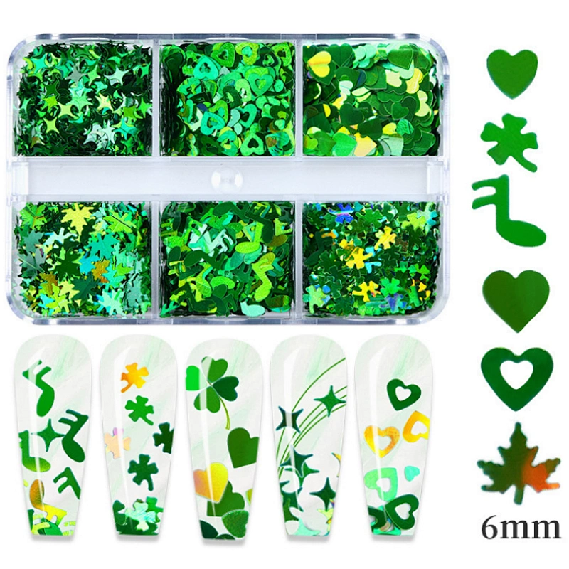 Laser Green Four-leaf Clover Nail Sequins