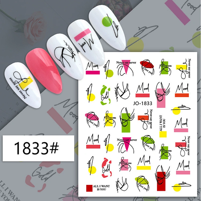 Irregular Curve English Letter Color Block Nail Stickers