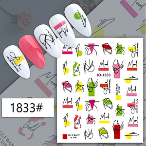 Irregular Curve English Letter Color Block Nail Stickers