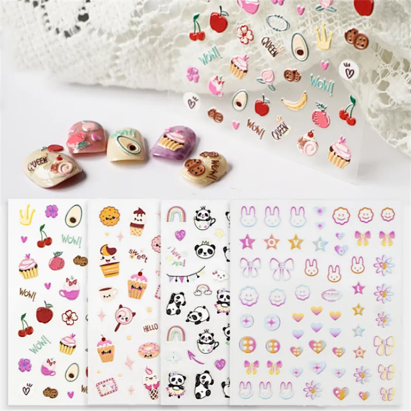 5D Flower Cookie Emoji Face Relief Nail Stickers