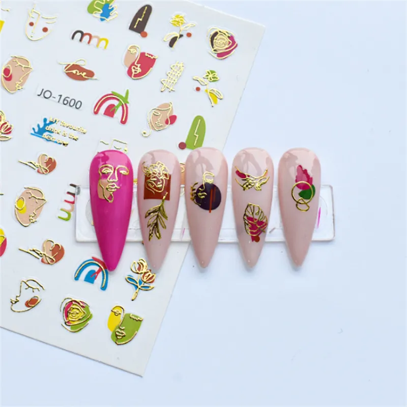 Geometric  Abstract Gilding Leaves Colorful Nail Stickers