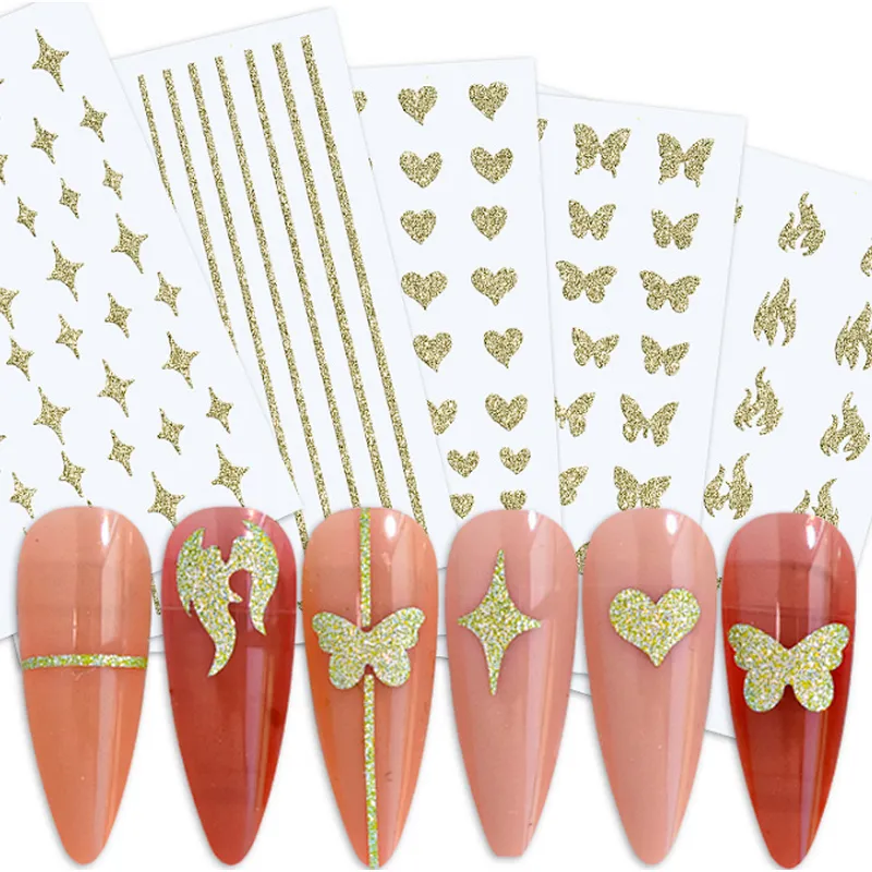 Gold and Silver Star Cure Love Nail Stickers