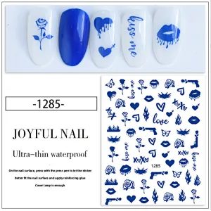Summer Blue Flame Smiling Face Nail Stickers