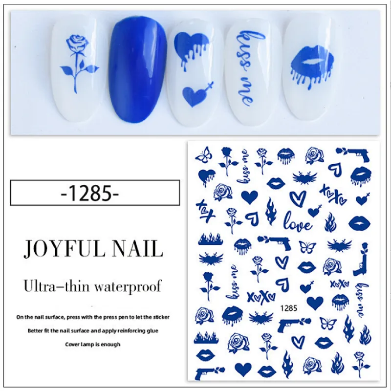 Summer Blue Flame Smiling Face Nail Stickers