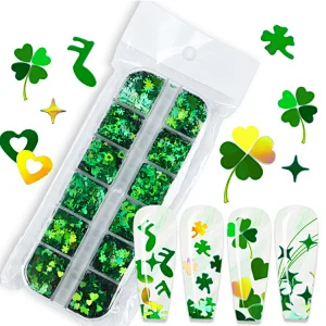Laser Green Four-leaf Clover Nail Sequins