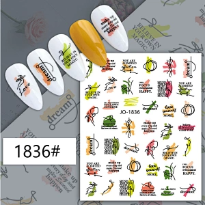 Irregular Curve English Letter Color Block Nail Stickers