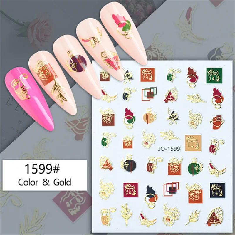 Geometric  Abstract Gilding Leaves Colorful Nail Stickers