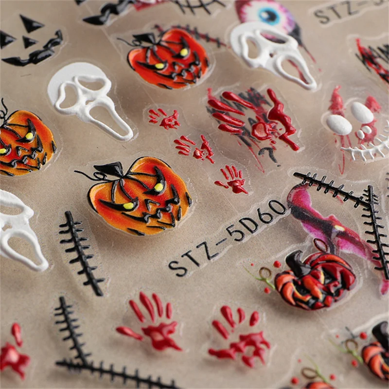 Halloween 5D Spider Web Pumpkin Skull  Nail Stickers