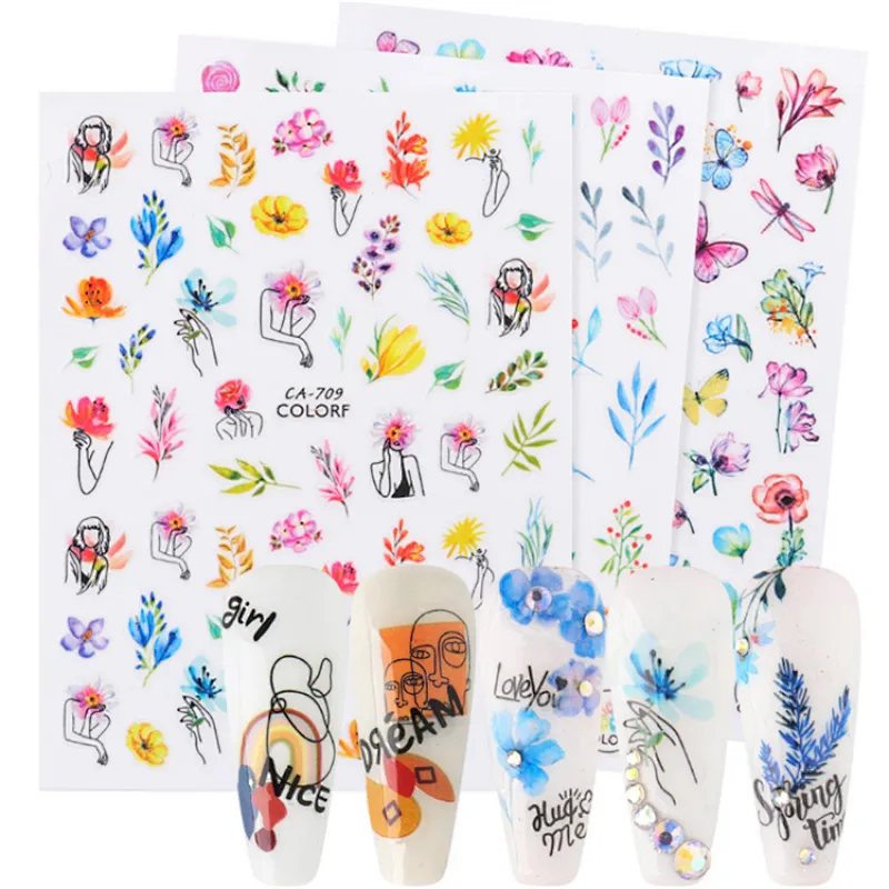 Spring Flower Color Leaf Nail Stickers
