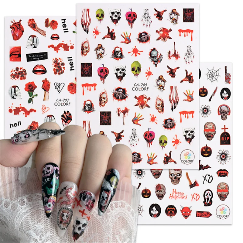 Halloween Skull Red Lips Nail Sticker