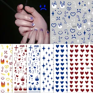 Summer Blue Flame Smiling Face Nail Stickers