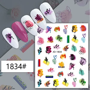 Irregular Curve English Letter Color Block Nail Stickers