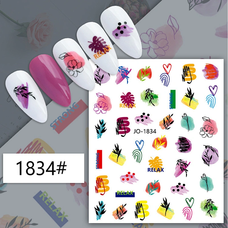Irregular Curve English Letter Color Block Nail Stickers
