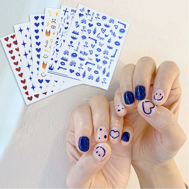 Summer Blue Flame Smiling Face Nail Stickers