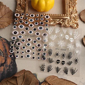 Halloween 5D Spider Web Pumpkin Skull  Nail Stickers