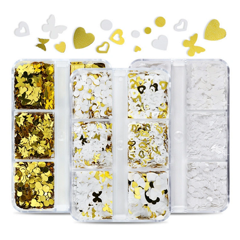 Love Heart Butterfly Flower Round Nail Sequins