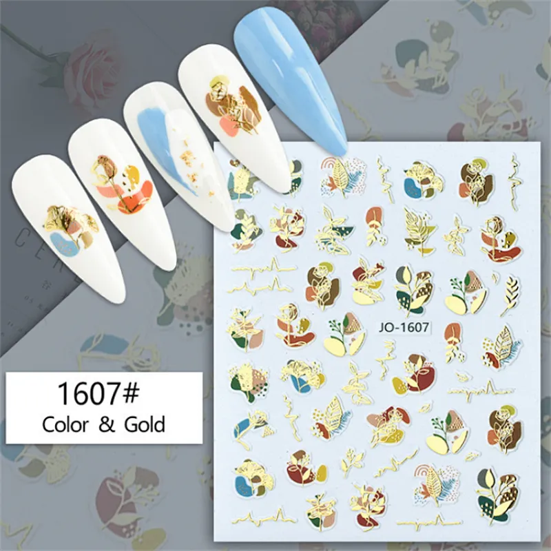 Geometric  Abstract Gilding Leaves Colorful Nail Stickers