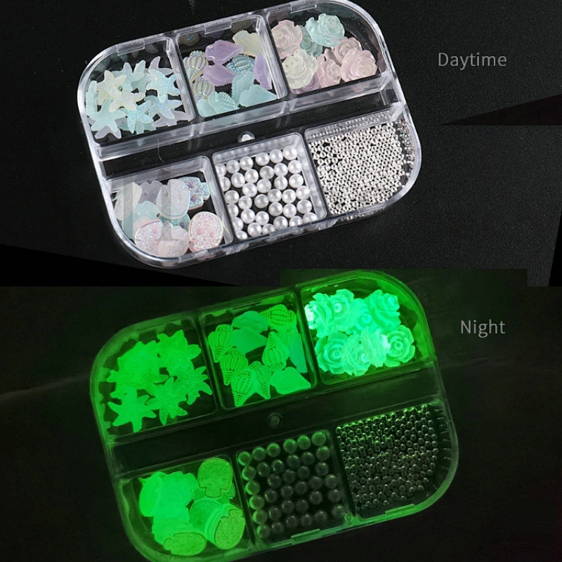 6 Grid Glitter Charms Pearl  DIY  Nail Art Decorations