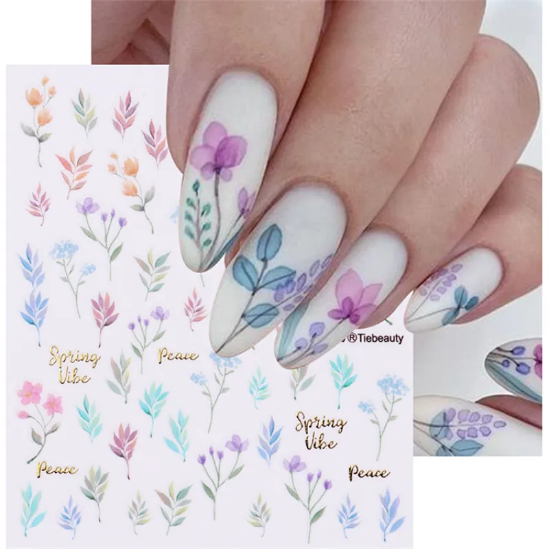 Spring Flower Color Leaf Nail Stickers