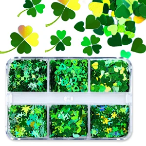 Laser Green Four-leaf Clover Nail Sequins