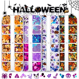 12 Grids Halloween Nail Decoration Heart Candy Charms Nail Sequins